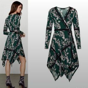 BCBGMaxAzira Isabella Long Sleeve Wrap Midi Dress Floral Asymmetrical S